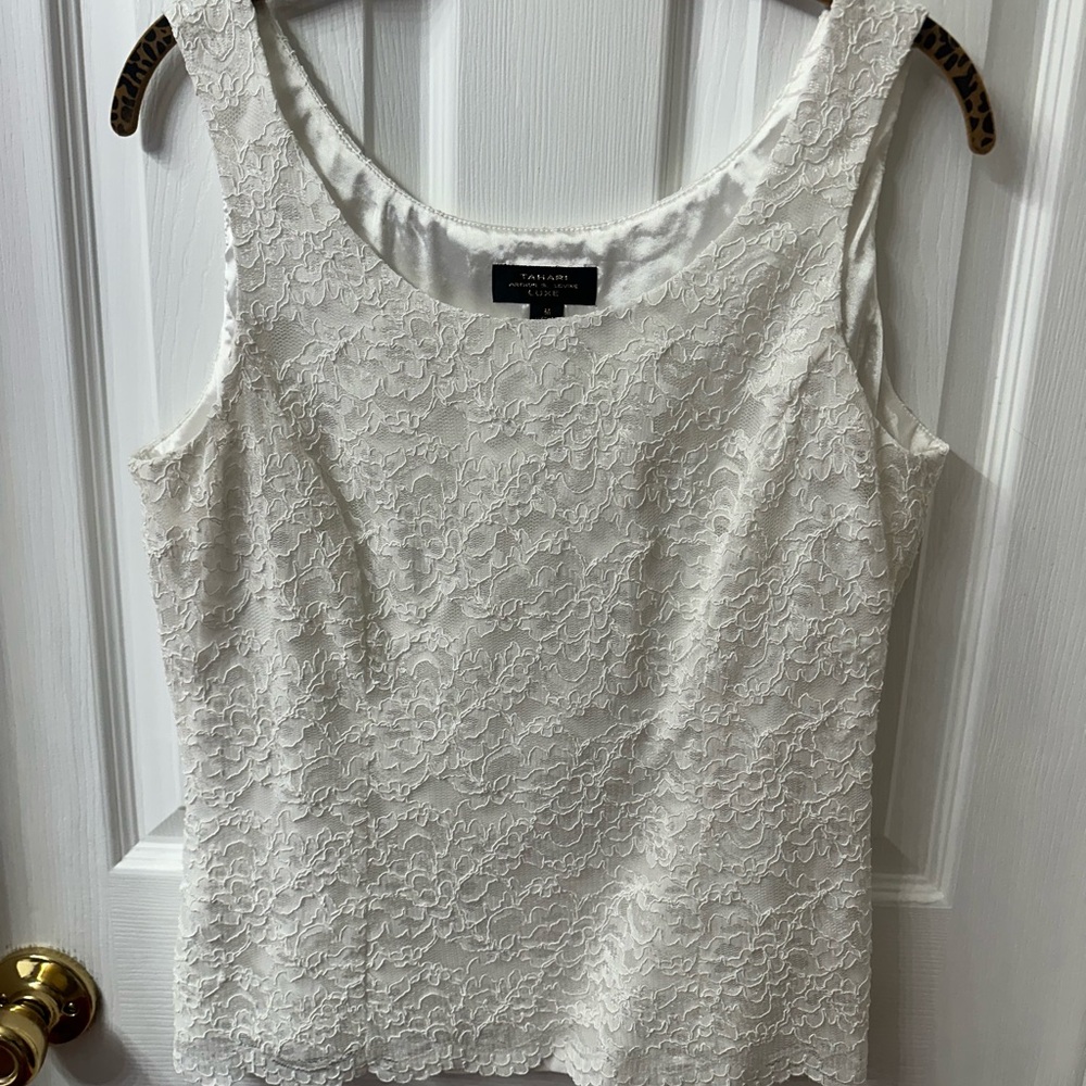 Tahari White Floral Lace Tank Top